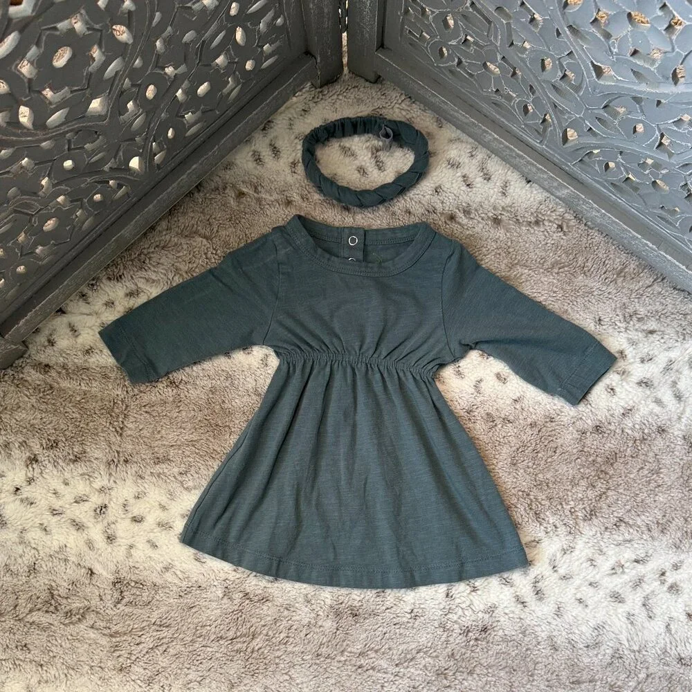 Kate Quinn blue long sleeve dress baby girls 3-6 months matching headband preppy